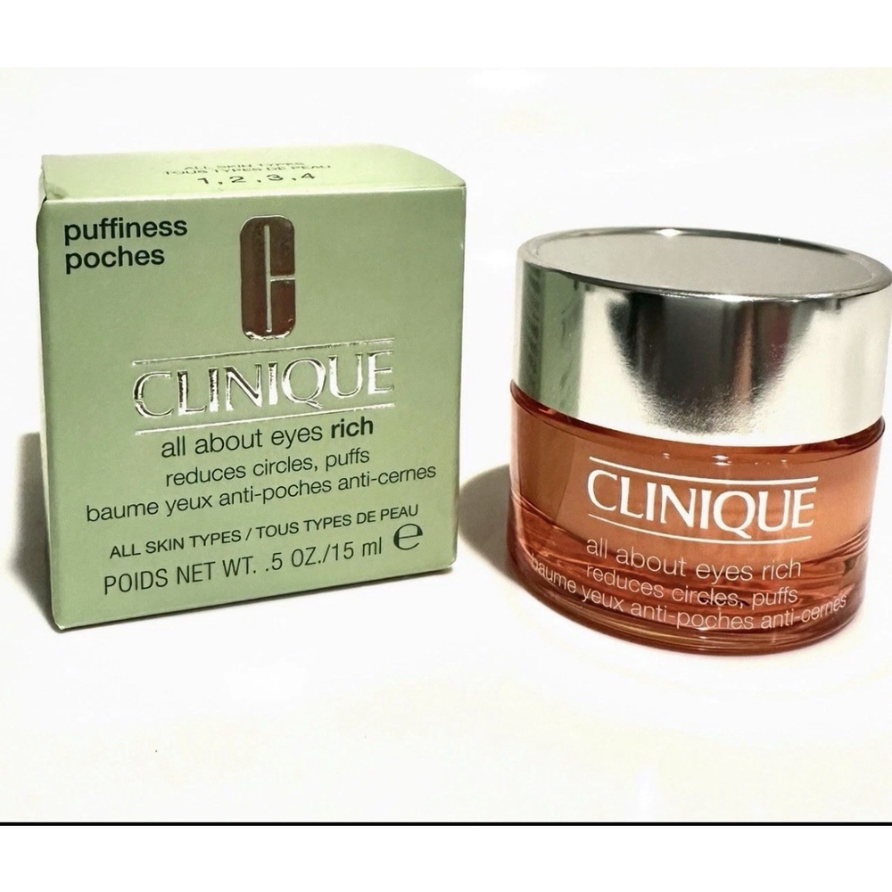 Clinique All About Eyes RICH Reduces Circles Puffs All Skin Types NIB 15ml .5oz